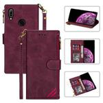 For Huawei Y6 (2019) Zipper Multi-card Slots Horizontal Flip PU Leather Case with Holder & Card Slots & Wallet & Lanyard & Photo Frame(Wine Red)