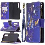For OPPO Find X2 Lite Colored Drawing Pattern Zipper Horizontal Flip Leather Case with Holder & Card Slots & Wallet(Purple Butterfly)
