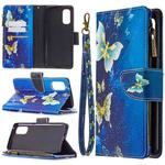 For OPPO Reno4 Pro 5G Colored Drawing Pattern Zipper Horizontal Flip Leather Case with Holder & Card Slots & Wallet(Gold Butterfly)