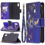 For Xiaomi Redmi 9A Colored Drawing Pattern Zipper Horizontal Flip Leather Case with Holder & Card Slots & Wallet(Purple Butterfly)