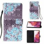 For Samsung Galaxy S20 FE 3D Painting Horizontal Flip Leather Case with Holder & Card Slot & Lanyard(Blue Flower)