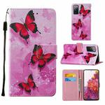 For Samsung Galaxy S20 FE Colored Drawing Pattern Horizontal Flip Leather Case with Holder & Card Slot & Lanyard(Pink Butterfly)