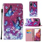 For Samsung Galaxy S20 FE 5G Colored Drawing Pattern Horizontal Flip Leather Case with Holder & Card Slot & Lanyard(Purple Butterfly)