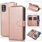 For Samsung Galaxy A51 Zipper Wallet Bag Horizontal Flip PU Leather Case with Holder & 9 Card Slots & Wallet & Lanyard & Photo Frame(Rose Gold)