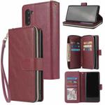 For Samsung Galaxy Note10 Zipper Wallet Bag Horizontal Flip PU Leather Case with Holder & 9 Card Slots & Wallet & Lanyard & Photo Frame(Red Wine)