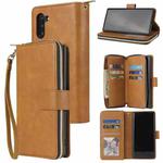 For Samsung Galaxy Note10 Zipper Wallet Bag Horizontal Flip PU Leather Case with Holder & 9 Card Slots & Wallet & Lanyard & Photo Frame(Brown)