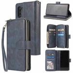 For Samsung Galaxy Note10 Zipper Wallet Bag Horizontal Flip PU Leather Case with Holder & 9 Card Slots & Wallet & Lanyard & Photo Frame(Blue)