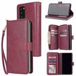For Samsung Galaxy Note20 Zipper Wallet Bag Horizontal Flip PU Leather Case with Holder & 9 Card Slots & Wallet & Lanyard & Photo Frame(Red Wine)