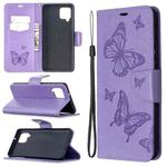 For Samsung Galaxy A42 5G Embossing Two Butterflies Pattern Horizontal Flip PU Leather Case with Holder & Card Slot & Wallet & Lanyard(Purple)