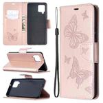 For Samsung Galaxy A42 5G Embossing Two Butterflies Pattern Horizontal Flip PU Leather Case with Holder & Card Slot & Wallet & Lanyard(Rose Gold)