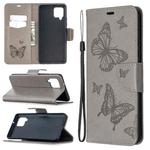 For Samsung Galaxy A42 5G Embossing Two Butterflies Pattern Horizontal Flip PU Leather Case with Holder & Card Slot & Wallet & Lanyard(Grey)