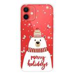 For iPhone 12 / 12 Pro Christmas Series Clear TPU Protective Case(Scarf White Bear)