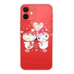 For iPhone 12 mini Christmas Series Clear TPU Protective Case (Couple Snowman)