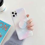 For iPhone 12 Pro Shockproof Colorful Glitter Marble Protective Case with Folding Holder(Pink Blue)