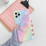For iPhone 11 Pro Shockproo Colorful Glitter Marble Protective Case with Folding Holder (Blue Purple)