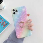 For iPhone 12 Pro Max Shockproo Colorful Glitter Marble Protective Case with Ring Holder(Blue Purple)