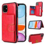For iPhone 12 / 12 Pro PU + TPU + PC  Shockproof Back Cover Case with Card Slot & Holder(Red)