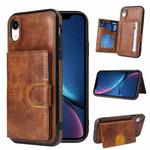 For iPhone XR PU + TPU + PC  Shockproof Back Cover Case with Card Slot & Holder(Brown)