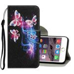 Coloured Drawing Pattern Horizontal Flip PU Leather Case with Holder & Card Slots & Wallet & Lanyard For iPhone 8 & 7(Three Fluorescent Butterflies)