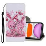 For iPhone 11 Coloured Drawing Pattern Horizontal Flip PU Leather Case with Holder & Card Slots & Wallet & Lanyard (Cute Rabbit)