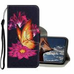 For iPhone X / XS Coloured Drawing Pattern Horizontal Flip PU Leather Case with Holder & Card Slots & Wallet & Lanyard(Big Golden Butterfly)