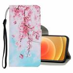 For iPhone 12 mini Coloured Drawing Pattern Horizontal Flip PU Leather Case with Holder & Card Slots & Wallet & Lanyard (Cherry Blossoms)