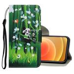 For iPhone 12 mini Coloured Drawing Pattern Horizontal Flip PU Leather Case with Holder & Card Slots & Wallet & Lanyard (Panda)