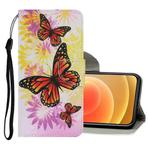 For iPhone 12 mini Coloured Drawing Pattern Horizontal Flip PU Leather Case with Holder & Card Slots & Wallet & Lanyard (Chrysanthemum Butterfly)