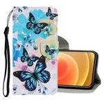 For iPhone 12 mini Coloured Drawing Pattern Horizontal Flip PU Leather Case with Holder & Card Slots & Wallet & Lanyard (Purple Butterfly)