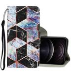 For iPhone 12 / 12 Pro Coloured Drawing Pattern Horizontal Flip PU Leather Case with Holder & Card Slots & Wallet & Lanyard(Black Marble)