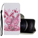 For iPhone 12 / 12 Pro Coloured Drawing Pattern Horizontal Flip PU Leather Case with Holder & Card Slots & Wallet & Lanyard(Cute Rabbit)