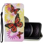 For iPhone 12 / 12 Pro Coloured Drawing Pattern Horizontal Flip PU Leather Case with Holder & Card Slots & Wallet & Lanyard(Chrysanthemum Butterfly)