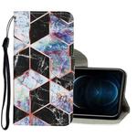 For iPhone 12 Pro Max Coloured Drawing Pattern Horizontal Flip PU Leather Case with Holder & Card Slots & Wallet & Lanyard(Black Marble)