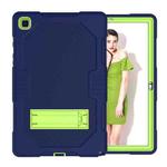 For Samsung Galaxy Tab A7 10.4 (2020) T500 / T505 Contrast Color Robot Shockproof Silicon + PC Protective Case with Holder & Pen Slot(Navy Blue Yellow Green)
