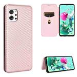For LG Q92 5G Carbon Fiber Texture Horizontal Flip TPU + PC + PU Leather Case with Card Slot(Pink)