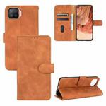 For OPPO F17 Solid Color Skin Feel Magnetic Buckle Horizontal Flip Calf Texture PU Leather Case with Holder & Card Slots & Wallet(Brown)