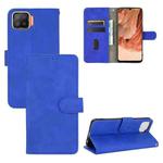 For OPPO F17 Solid Color Skin Feel Magnetic Buckle Horizontal Flip Calf Texture PU Leather Case with Holder & Card Slots & Wallet(Blue)