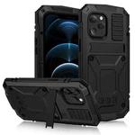 For iPhone 12 Pro Max R-JUST Shockproof Waterproof Dust-proof Metal + Silicone Protective Case with Holder(Black)