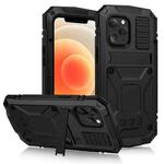 For iPhone 12 mini R-JUST Shockproof Waterproof Dust-proof Metal + Silicone Protective Case with Holder (Black)