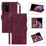 For Samsung Galaxy Note20 Zipper Multi-card Slots Horizontal Flip PU Leather Case with Holder & Card Slots & Wallet & Lanyard & Photo Frame(Wine Red)