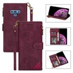 For Samsung Galaxy Note9 Zipper Multi-card Slots Horizontal Flip PU Leather Case with Holder & Card Slots & Wallet & Lanyard & Photo Frame(Wine Red)