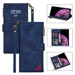 For Samsung Galaxy Note9 Zipper Multi-card Slots Horizontal Flip PU Leather Case with Holder & Card Slots & Wallet & Lanyard & Photo Frame(Blue)
