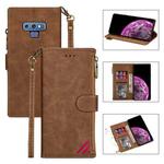 For Samsung Galaxy Note9 Zipper Multi-card Slots Horizontal Flip PU Leather Case with Holder & Card Slots & Wallet & Lanyard & Photo Frame(Brown)