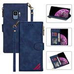 For Samsung Galaxy S9 Zipper Multi-card Slots Horizontal Flip PU Leather Case with Holder & Card Slots & Wallet & Lanyard & Photo Frame(Blue)