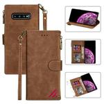 For Samsung Galaxy S10 Zipper Multi-card Slots Horizontal Flip PU Leather Case with Holder & Card Slots & Wallet & Lanyard & Photo Frame(Brown)