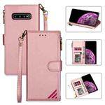 For Samsung Galaxy S10 Zipper Multi-card Slots Horizontal Flip PU Leather Case with Holder & Card Slots & Wallet & Lanyard & Photo Frame(Rose Gold)