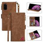 For Samsung Galaxy S20 Zipper Multi-card Slots Horizontal Flip PU Leather Case with Holder & Card Slots & Wallet & Lanyard & Photo Frame(Brown)