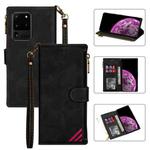 For Samsung Galaxy S20 Ultra Zipper Multi-card Slots Horizontal Flip PU Leather Case with Holder & Card Slots & Wallet & Lanyard & Photo Frame(Black)