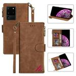 For Samsung Galaxy S20 Ultra Zipper Multi-card Slots Horizontal Flip PU Leather Case with Holder & Card Slots & Wallet & Lanyard & Photo Frame(Brown)