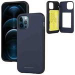 GOOSPERY MAGNETIC DOOR BUMPER Magnetic Catche Shockproof Soft TPU + PC Case With Card Slot For iPhone 12 / 12 Pro(Navy Blue)